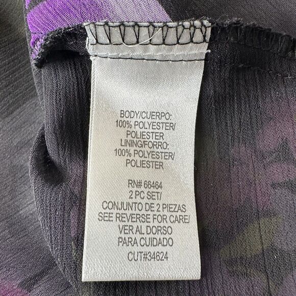 Studio 1 Chiffon Top Sz 14 Black Floral Flutter Sleeve Ruffle Dark Romantic 90s - Picture 9 of 13